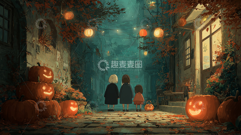 高清大图下载【趣麦麦图】万圣节的幽暗巷道夜景