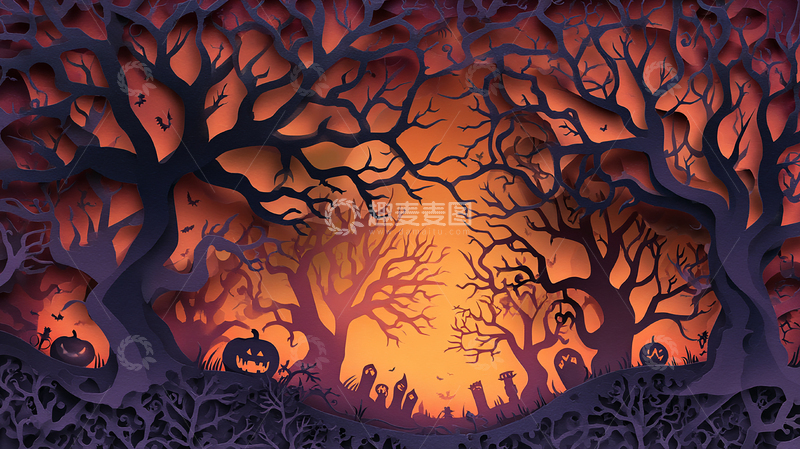 高清大图下载【趣麦麦图】-幽暗南瓜灯怪异场景
