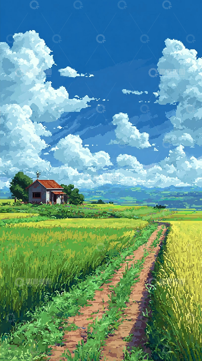 高清大图下载【趣麦麦图】蓝天白云农田景色