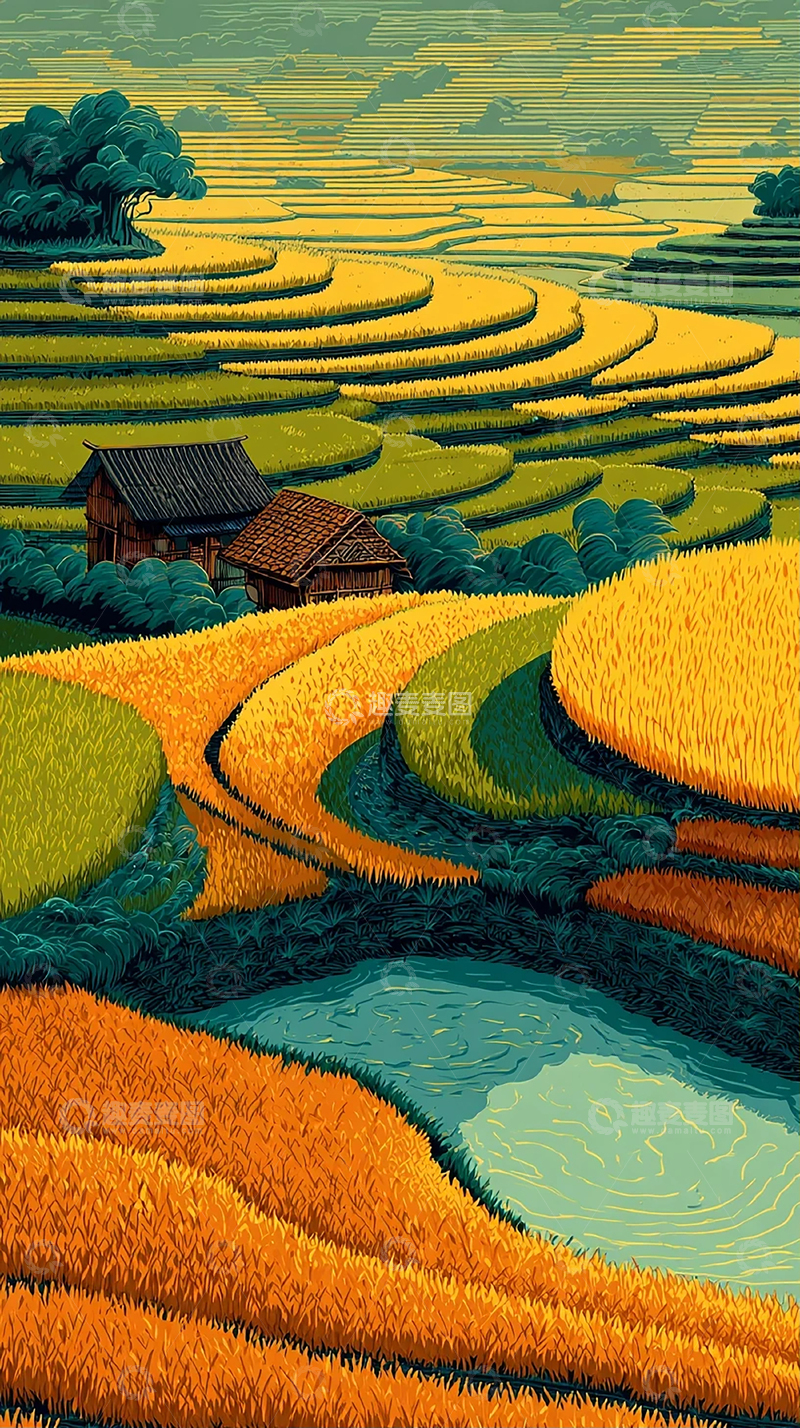 高清大图下载【趣麦麦图】丰收季节的梯田风光