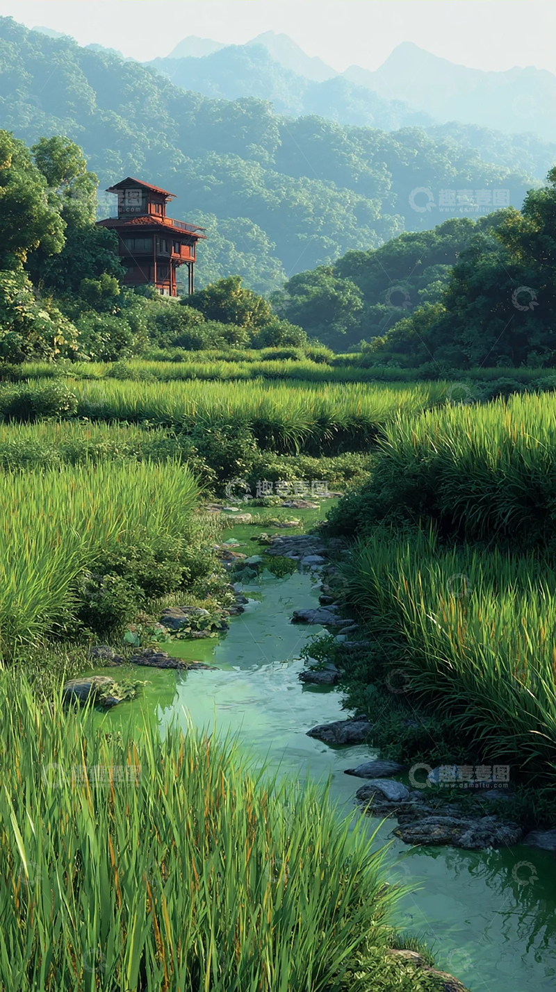 高清大图下载【趣麦麦图】山间竹林中的小屋