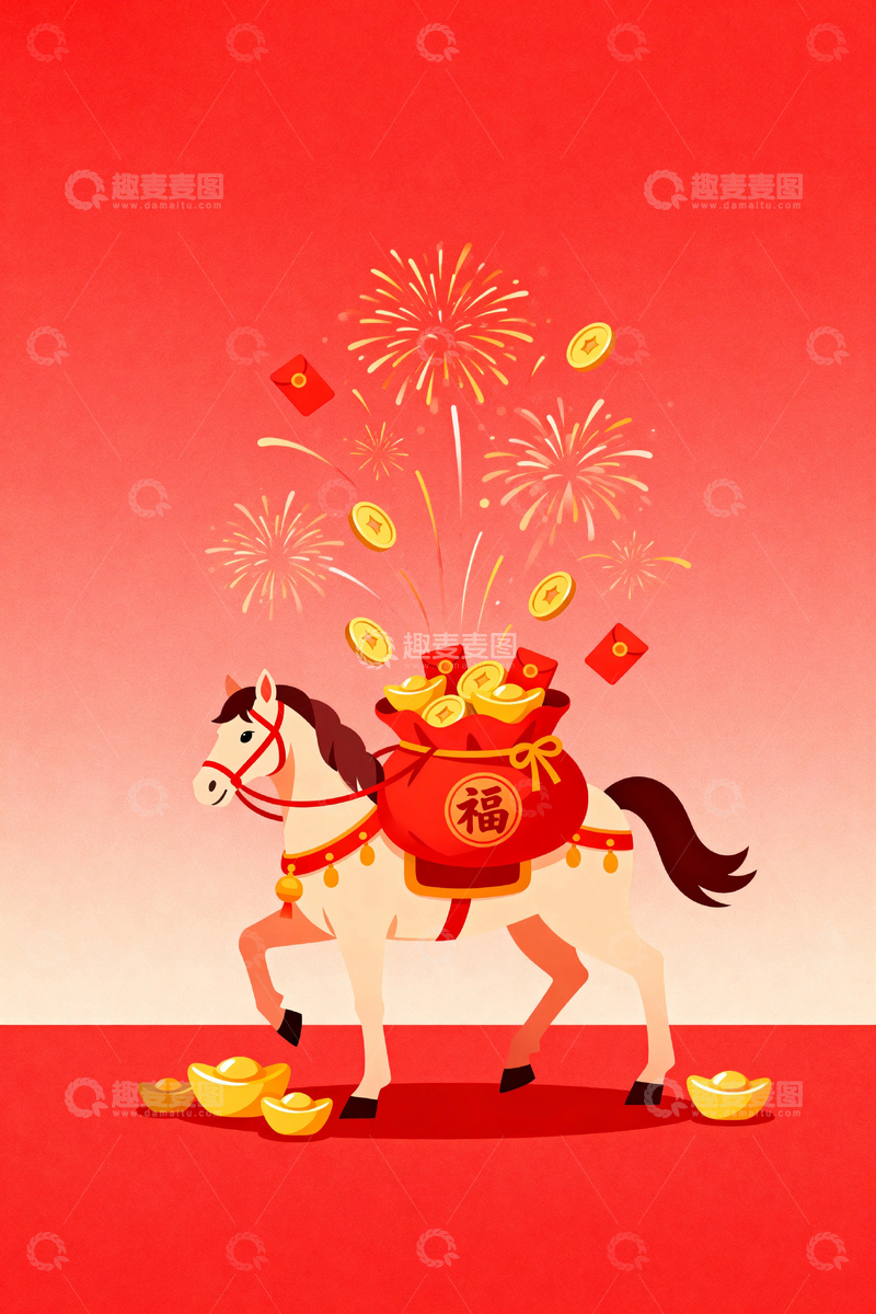 高清大图下载【趣麦麦图】马年红色背景015