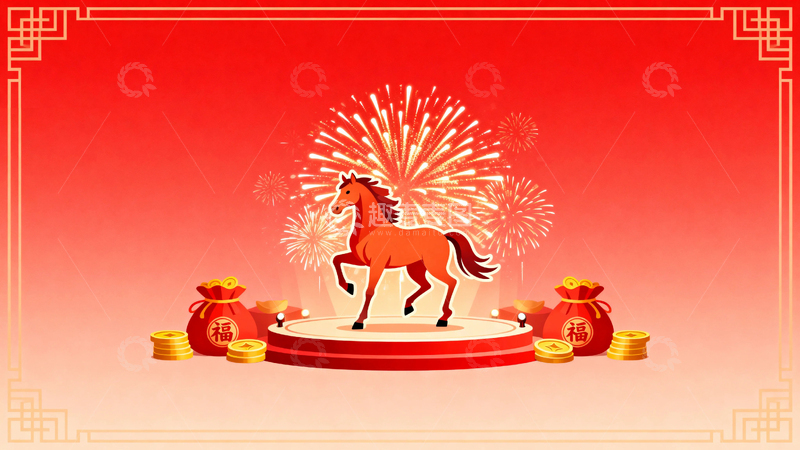 高清大图下载【趣麦麦图】马年红色背景009