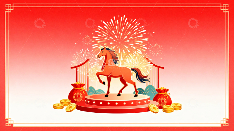 高清大图下载【趣麦麦图】马年红色背景003