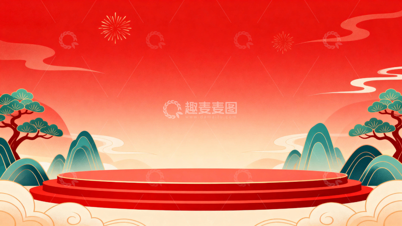 高清大图下载【趣麦麦图】马年红色背景010