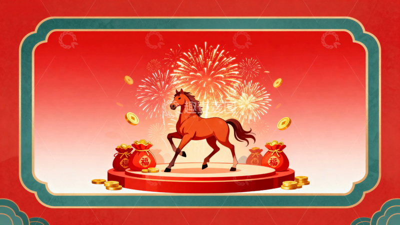 高清大图下载【趣麦麦图】红色马年节日背景