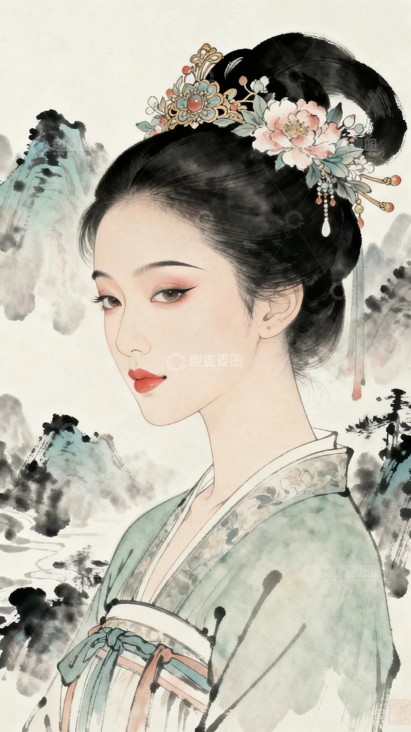 高清大图下载【趣麦麦图】工笔画古典美女5