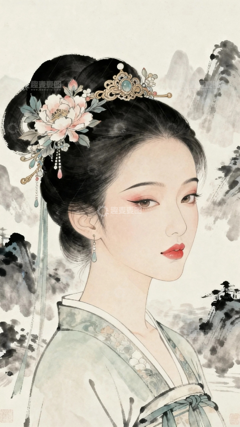 高清大图下载【趣麦麦图】工笔画古典美女7