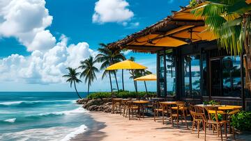 aigc风景图海滩度假风光手绘实景感