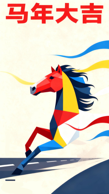 几何色块简约抽象马年海报