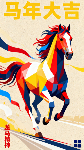 几何色块简约抽象马年海报1