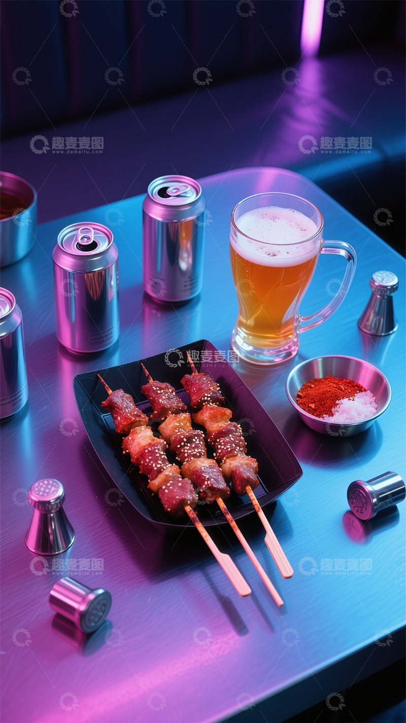 高清大图下载【趣麦麦图】霓虹灯光美食摄影