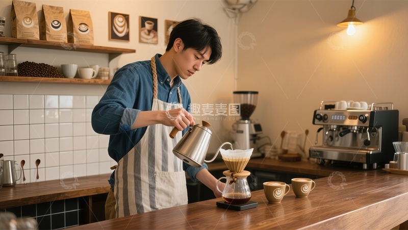 高清大图下载【趣麦麦图】咖啡馆手冲咖啡制作过程