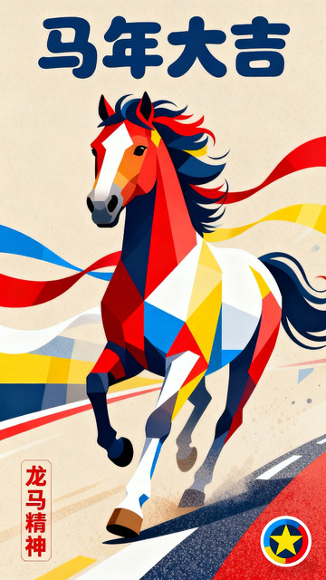 几何风马年大吉海报设计素材