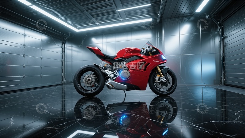 高清大图下载【趣麦麦图】未来感摩托车数字绘画场景