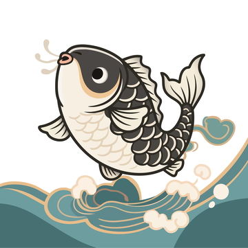卡通鱼跃海浪图案