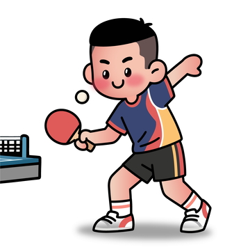 卡通打乒乓球的男孩体育场景