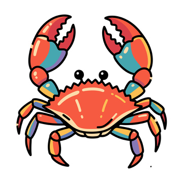 多彩卡通螃蟹插画设计素材