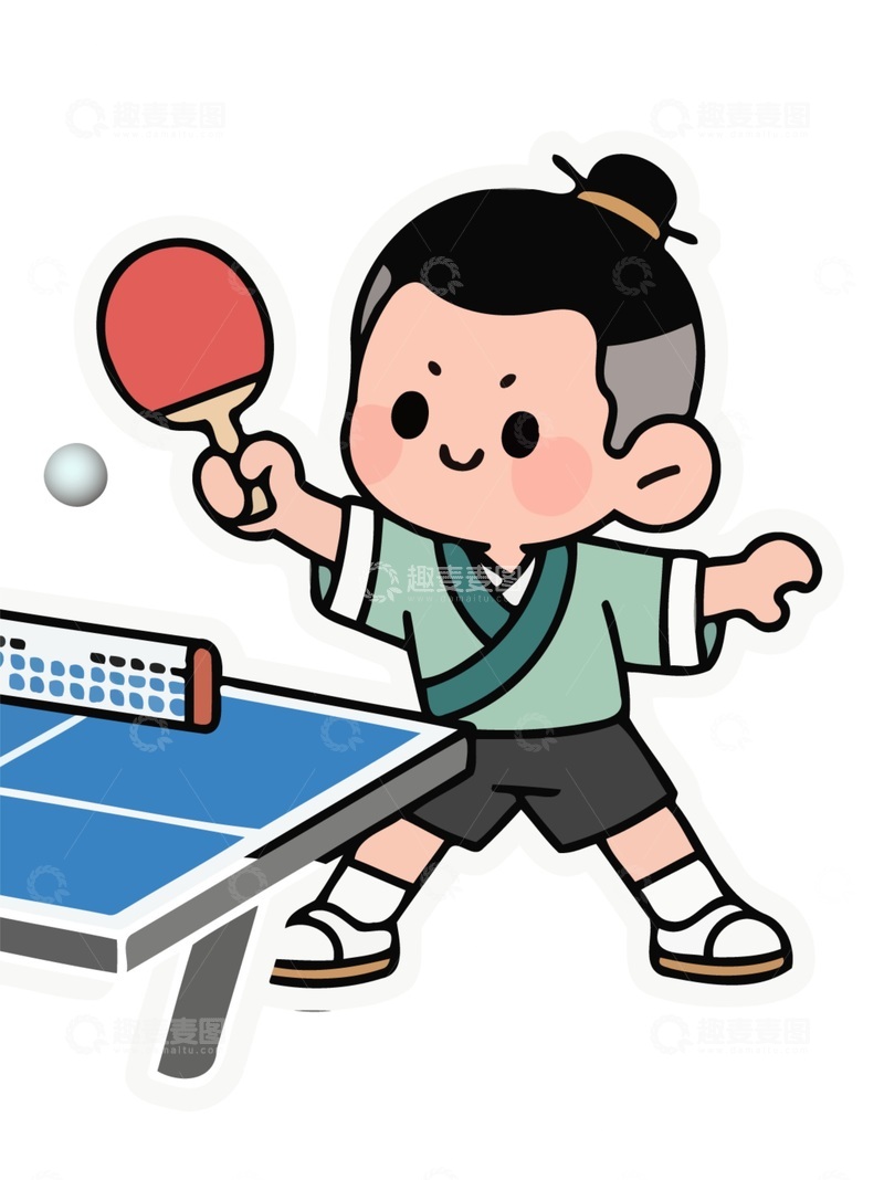 源文件下载【趣麦麦图】-卡通乒乓球运动插画