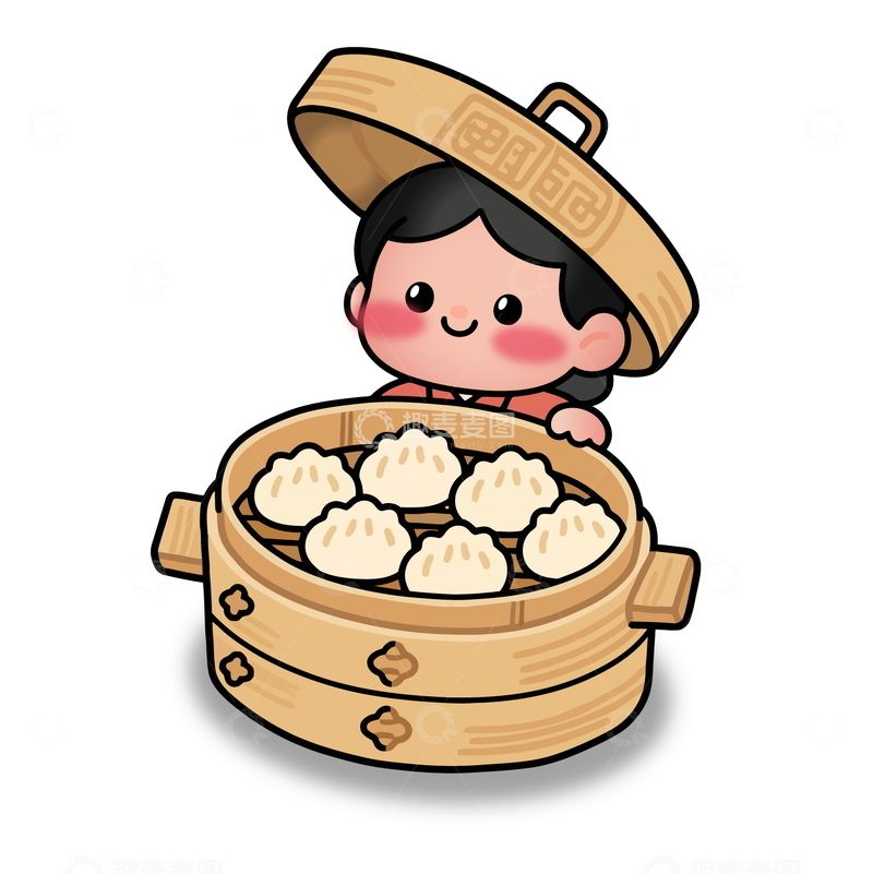 源文件下载【趣麦麦图】卡通小笼包美食插画