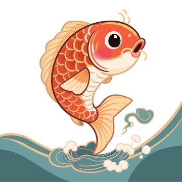 卡通风格锦鲤跃海浪插画