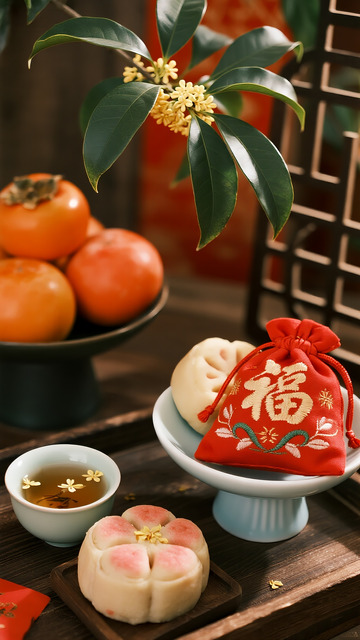 节日桂花树柿子重阳糕福袋