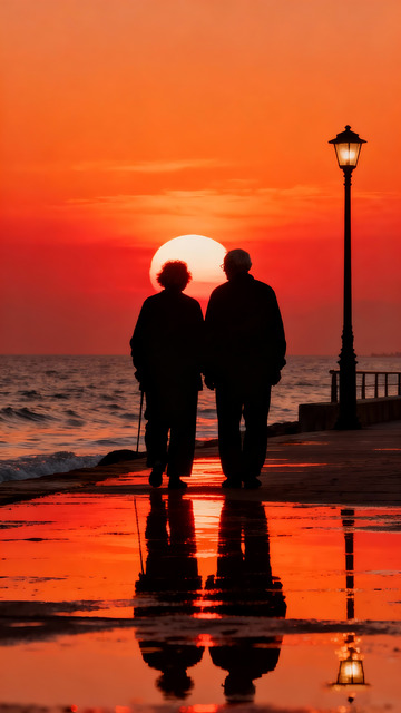 重阳节夕阳下的剪影老年摄影2