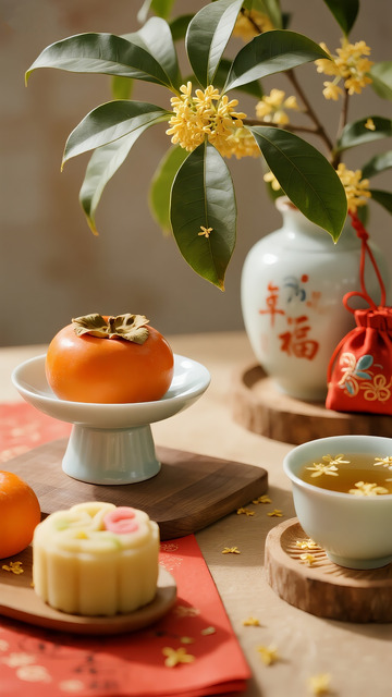 节日桂花树柿子重阳糕2