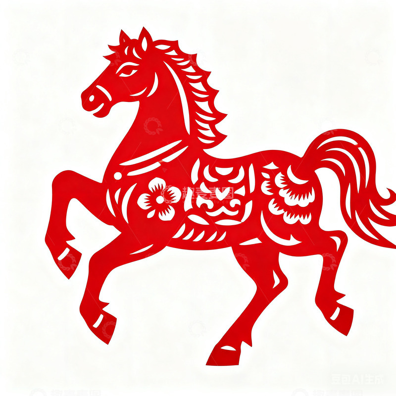 高清大图下载【趣麦麦图】红色中国民俗国潮非遗剪纸马年素材