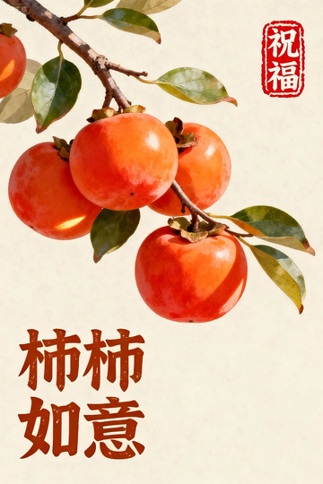 柿柿如意祝福插画
