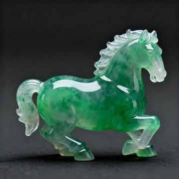  翡翠绿色玉雕马晶莹马年素材