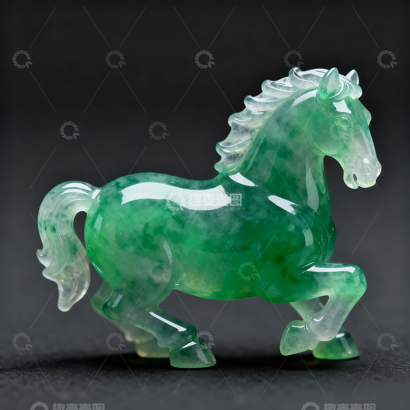 高清大图下载【趣麦麦图】 翡翠绿色玉雕马晶莹马年素材