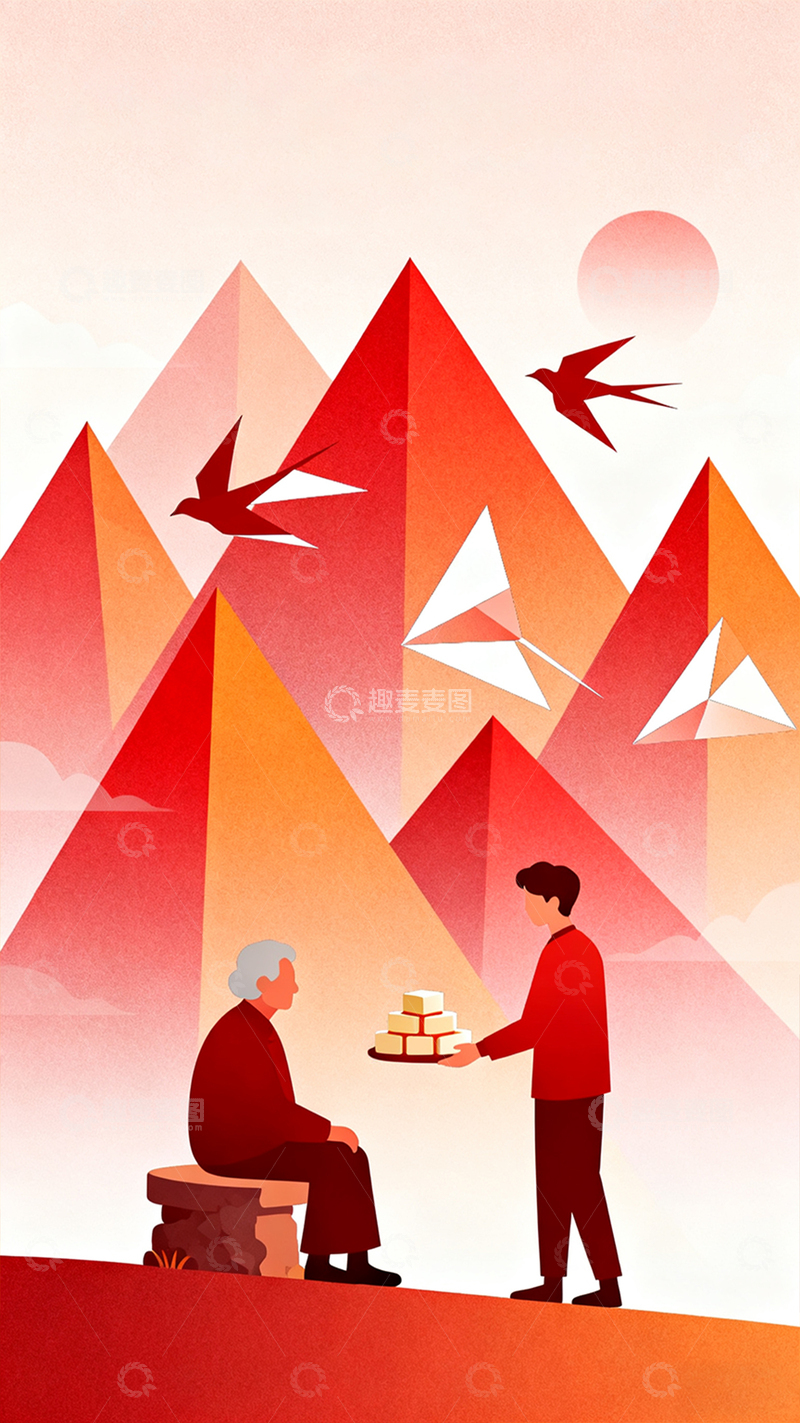 高清大图下载【趣麦麦图】重阳节佳节登高望远山