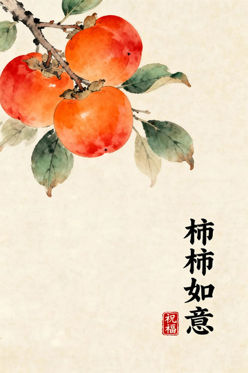 水墨柿柿如意装饰画