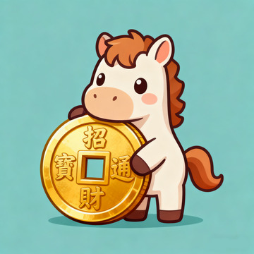 蓝紫卡通立体马抱铜钱可爱马年免抠素材3