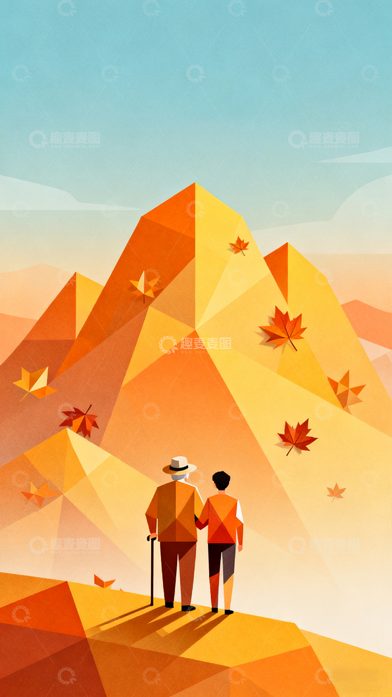 高清大图下载【趣麦麦图】重阳节佳节登高望