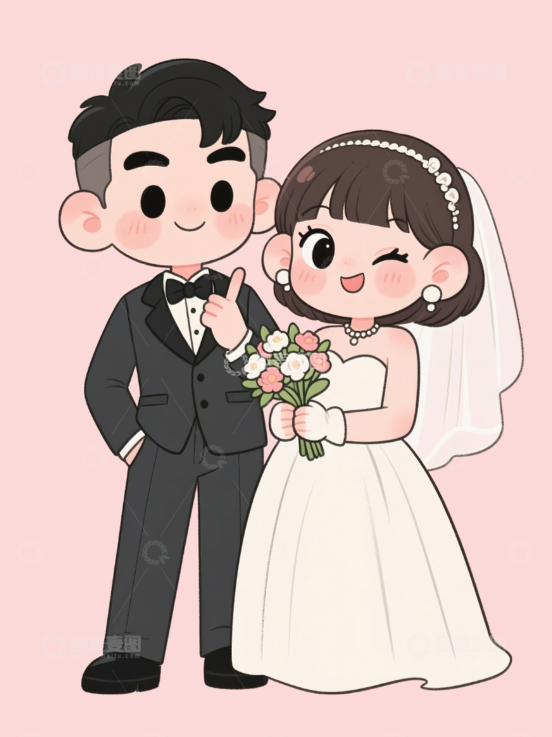 源文件下载【趣麦麦图】-q版新郎新娘1