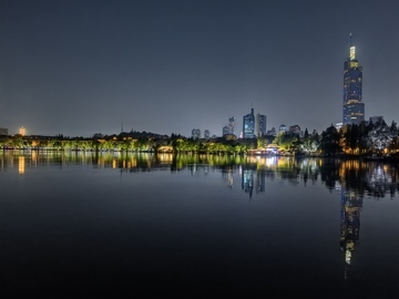 城市夜景倒影风光摄影