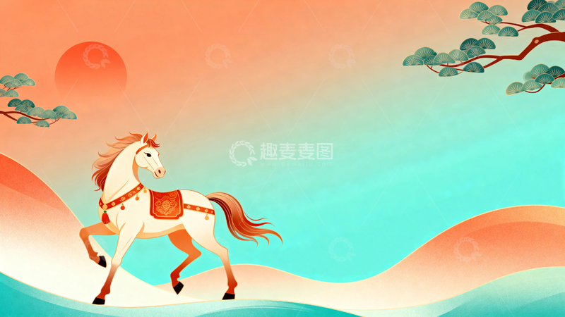 高清大图下载【趣麦麦图】新年马年节日背景1
