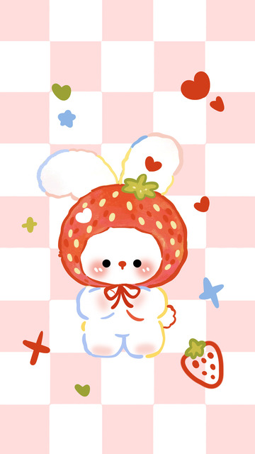 卡通可爱草莓兔壁纸设计