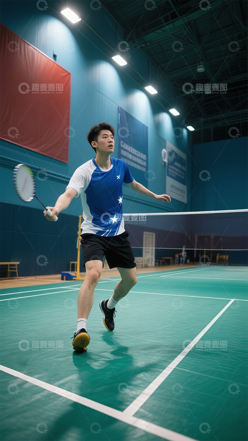 高清大图下载【趣麦麦图】运动馆羽毛球竞技瞬间场景