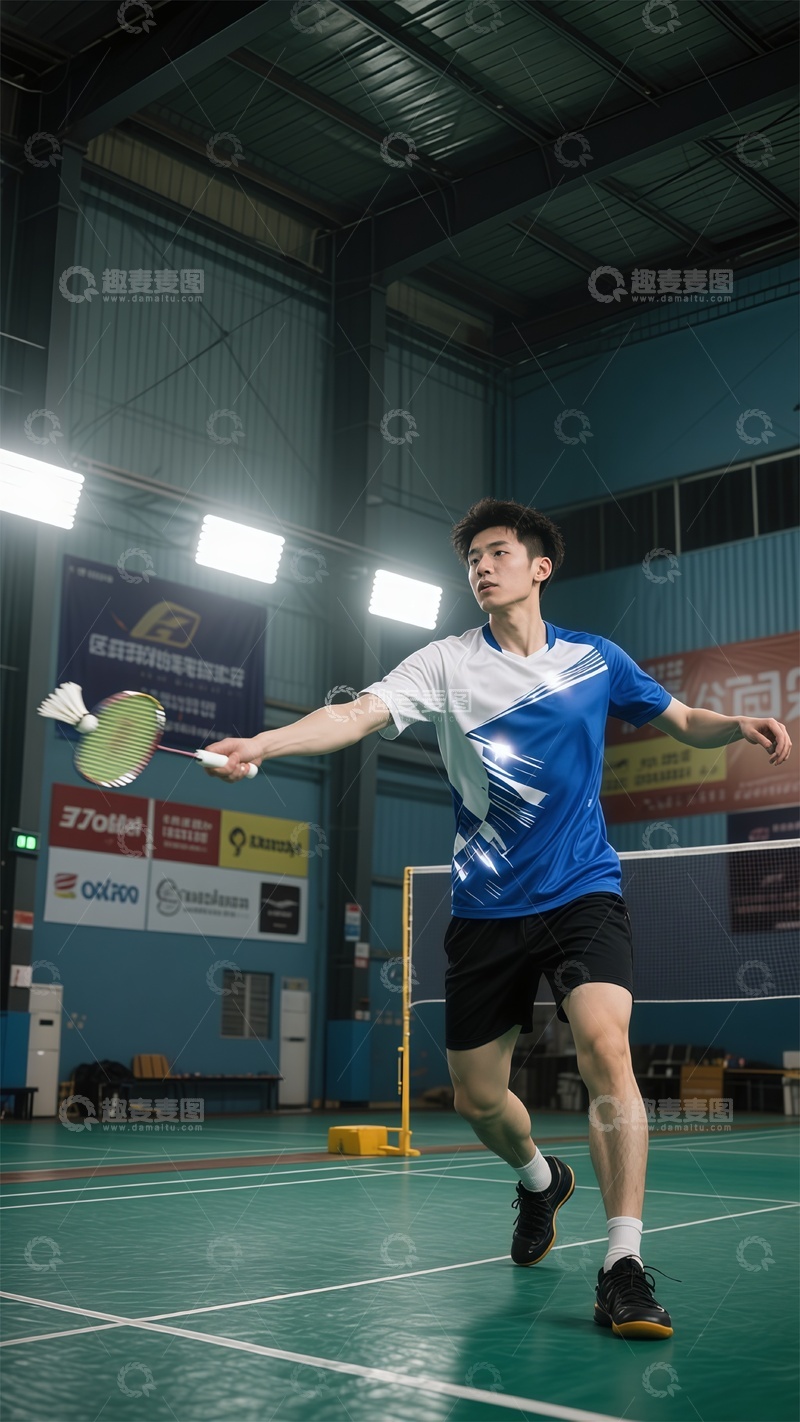 高清大图下载【趣麦麦图】体育馆羽毛球运动瞬间