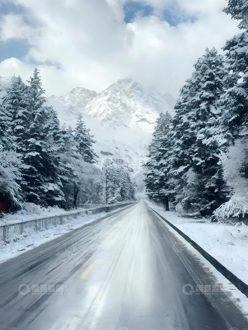 高清大图下载【趣麦麦图】雪景公路山间行