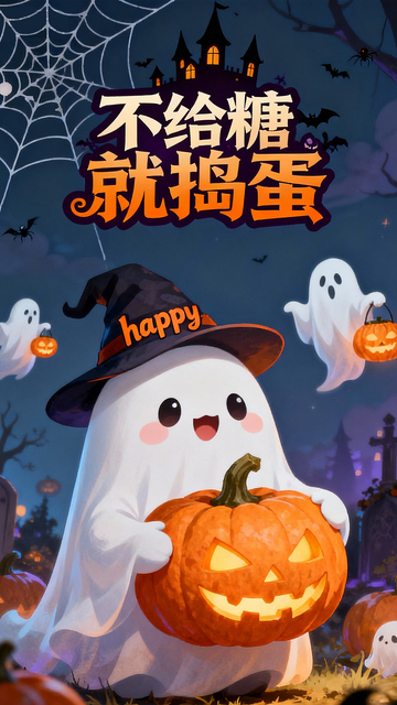 万圣节卡通幽灵南瓜灯海报设计素材