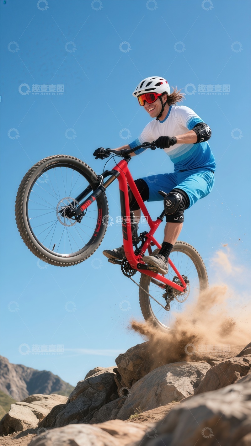 高清大图下载【趣麦麦图】山地车飞跃岩石运动摄影