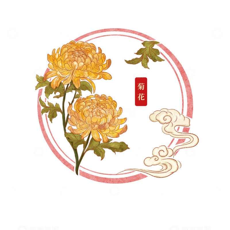 源文件下载【趣麦麦图】淡雅菊花图样设计元素