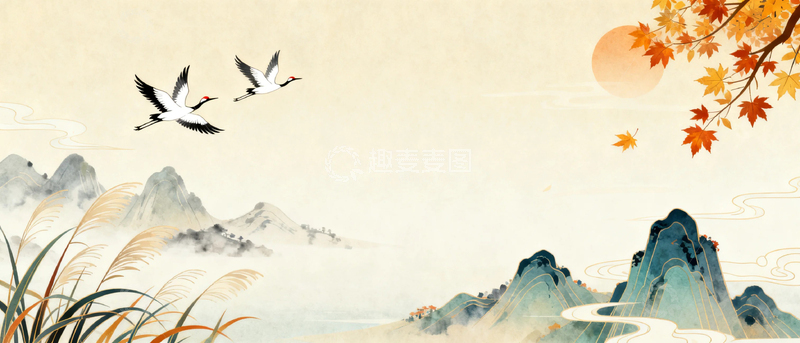 高清大图下载【趣麦麦图】国风水墨秋天背景6