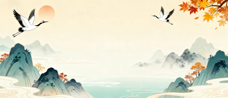 高清大图下载【趣麦麦图】国风水墨秋天背景13