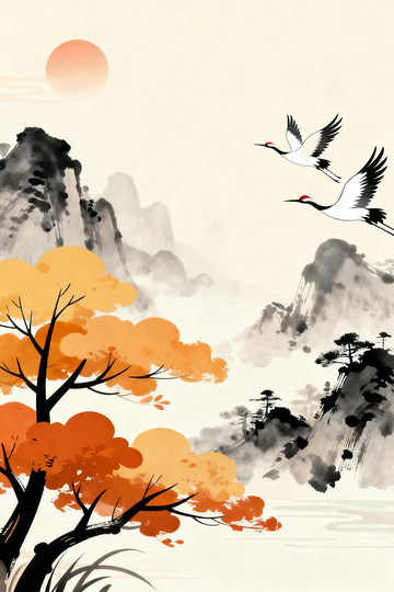 国风水墨秋天背景12