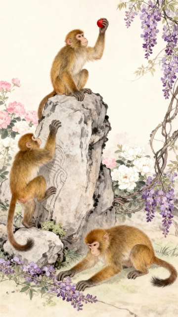 工笔画国画猴子4